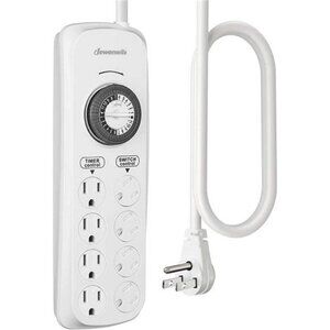 Mechanical Timer Power Strip with 8 Outlets, Flat Plug, 6ft Long Cord